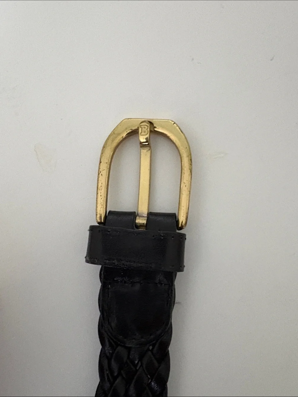 VTG Bally Woven Leather Black Belt gold Brass Buckle Hardware Sz 30” 75 cm